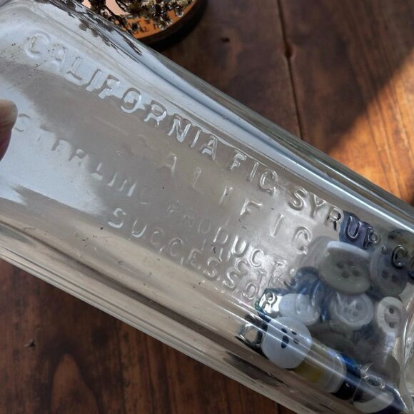 Antique California Fig Syrup Co. Glass Bottle w Cork Vintage Decor Embossed Text - Picture 2 of 7